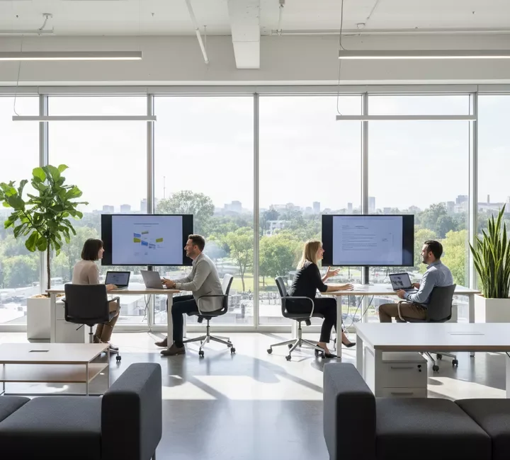 طراحی فضای اداری مدرن با نور طبیعی